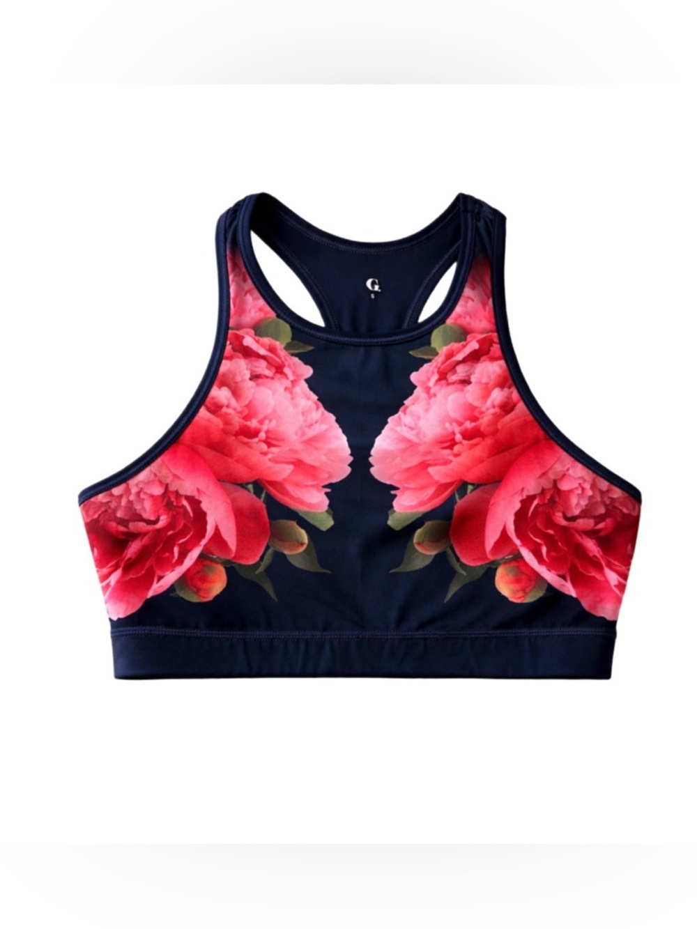 G Label by Goop Navy Peony Floral Sports Bra Crop Top Small NWOT